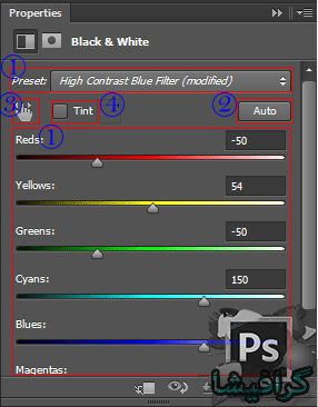 تعدیل black white در فتوشاپ